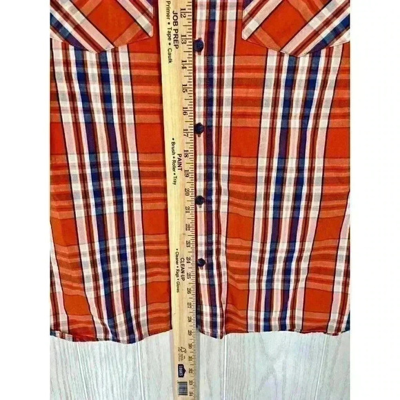 Merrell Shirt Men’s Large Orange Plaid Check Cotton Button Up Pockets Outdoor - Picture 6 of 8